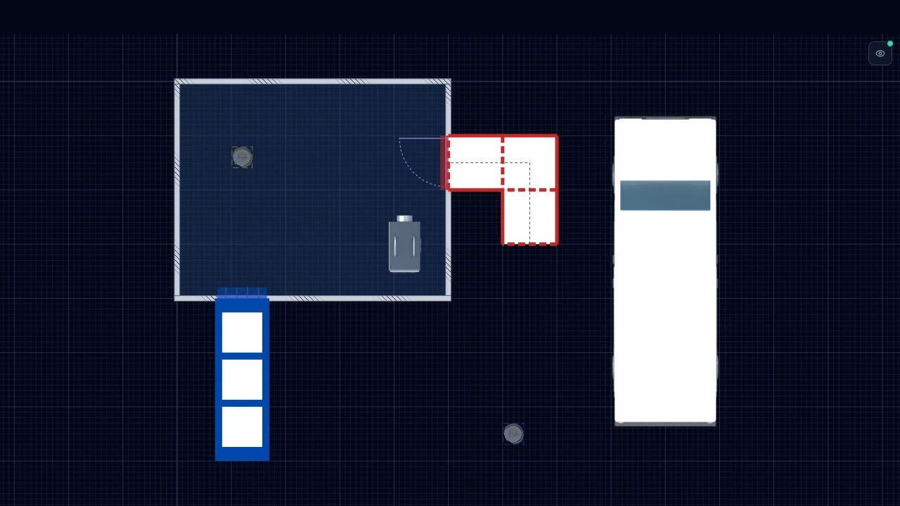 Example 2D enclosure plan with airlock, dogleg baglock, NPUs and generic equipment