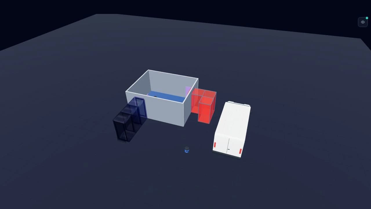The same example room and equipment in the 3D editor